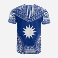 Nauru Custom T Shirt Nauru Flag Polynesian Chief Tattoo Blue Version Unisex Blue - Polynesian Pride