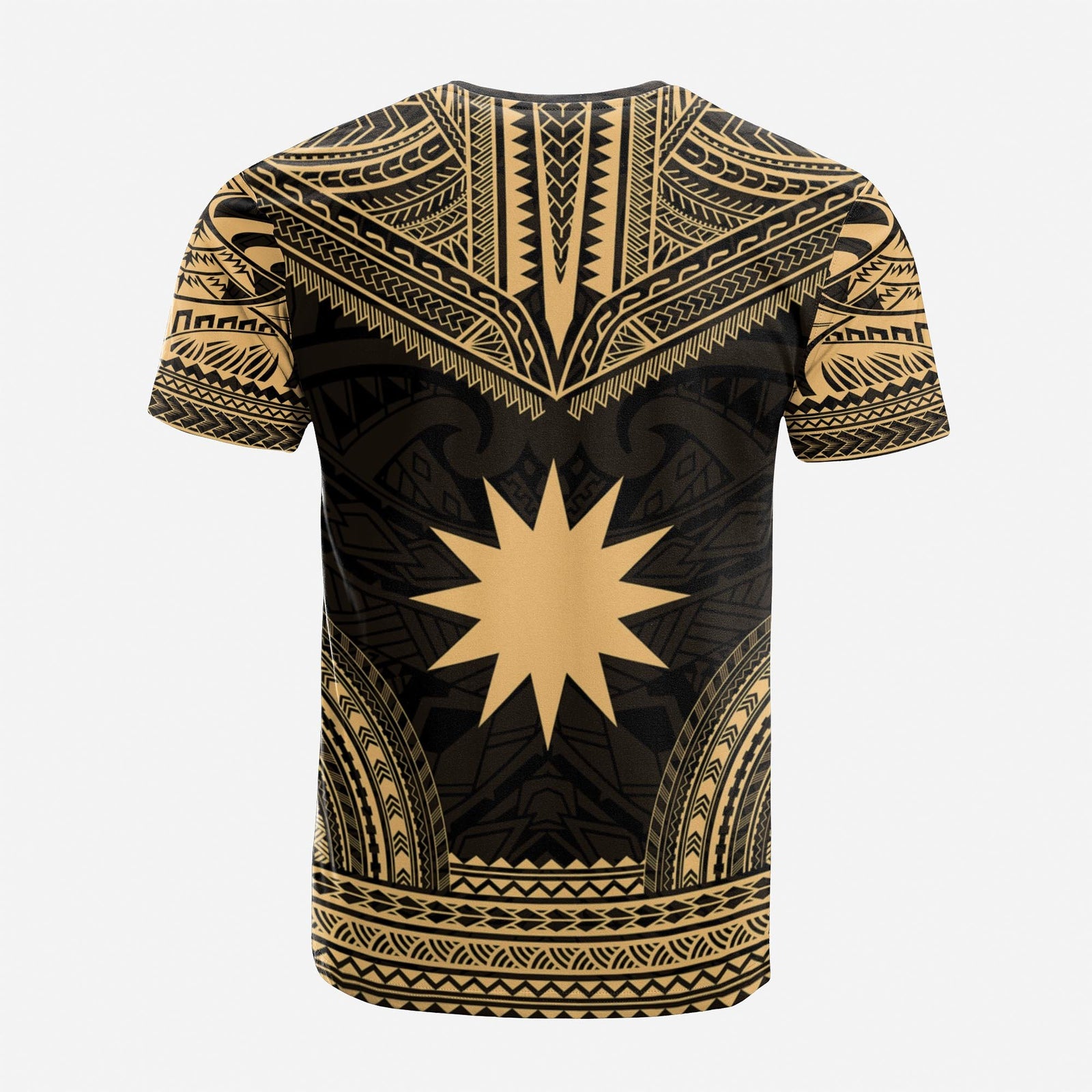Nauru Custom T Shirt Nauru Flag Polynesian Chief Tattoo Gold Version Unisex Gold - Polynesian Pride