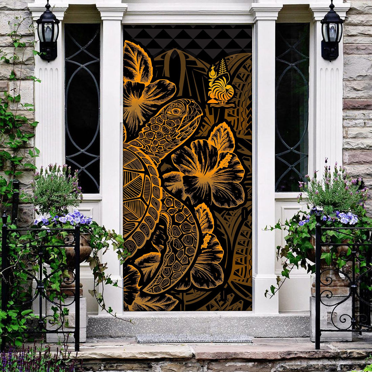 New Caledonia Door Cover Turtle Hibiscus Gold Gold - Polynesian Pride