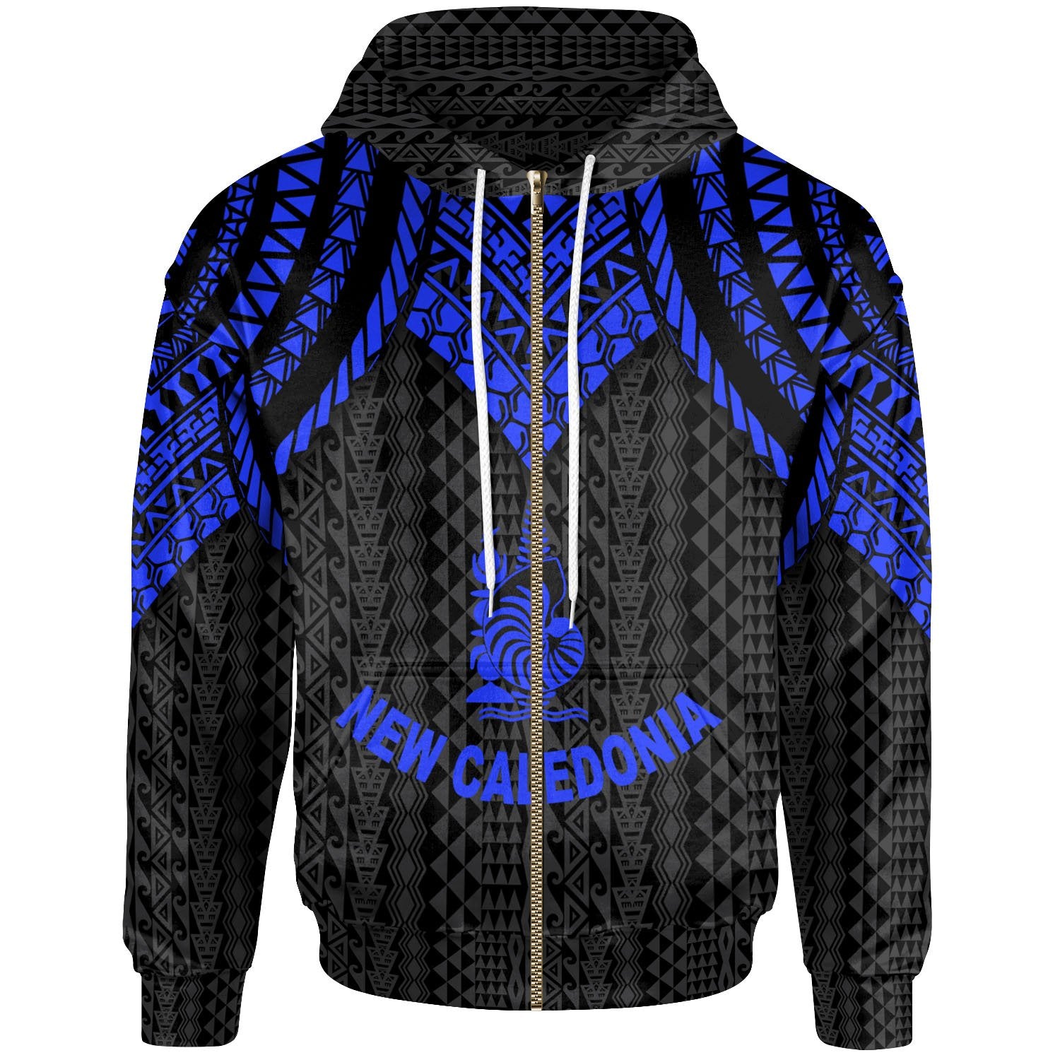 New Caledonia Zip up Hoodie Polynesian Armor Style Blue Unisex Blue - Polynesian Pride