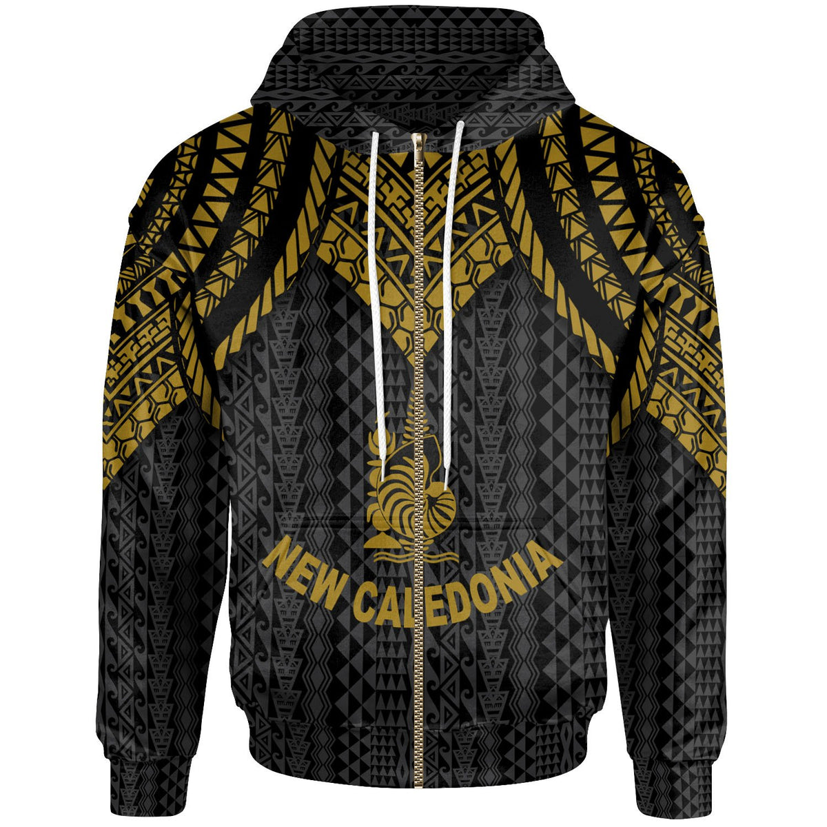 New Caledonia Zip up Hoodie Polynesian Armor Style Gold Unisex Gold - Polynesian Pride