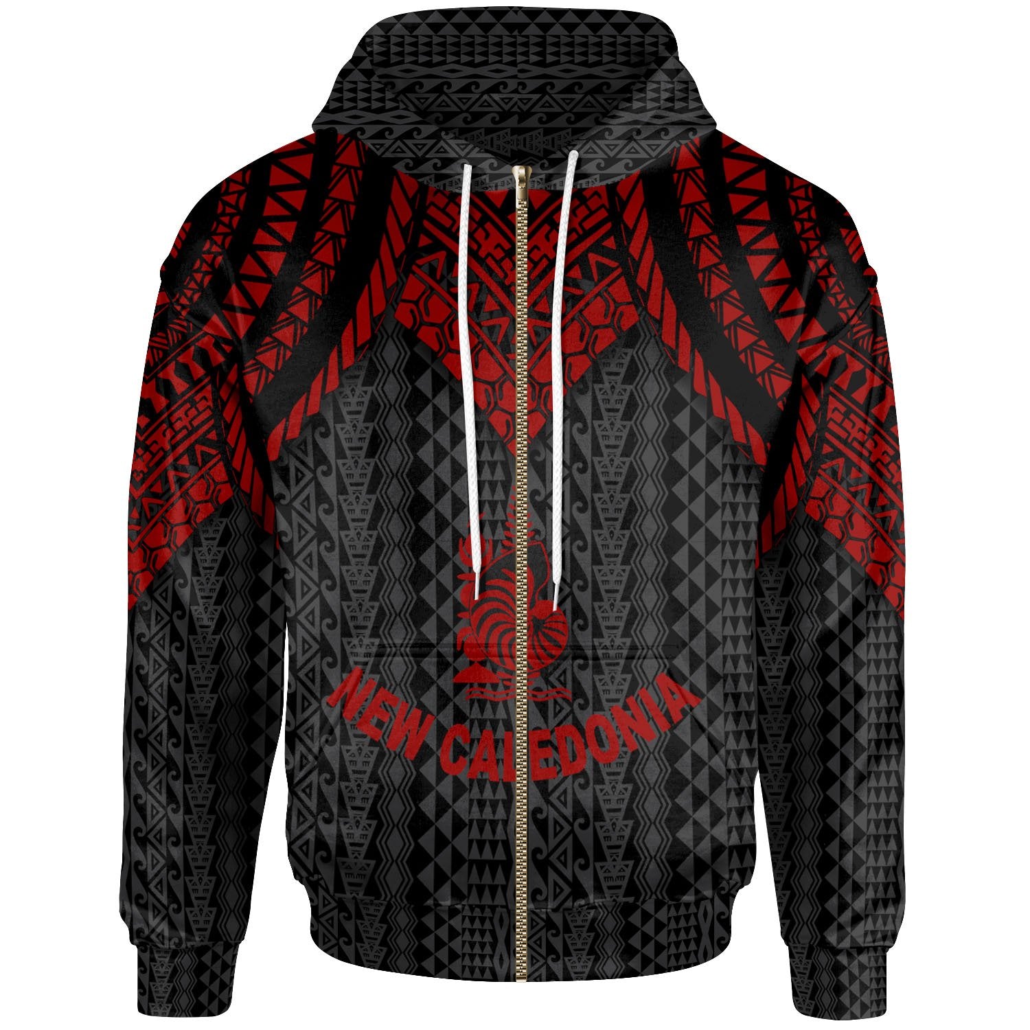 New Caledonia Zip up Hoodie Polynesian Armor Style Red Unisex Red - Polynesian Pride