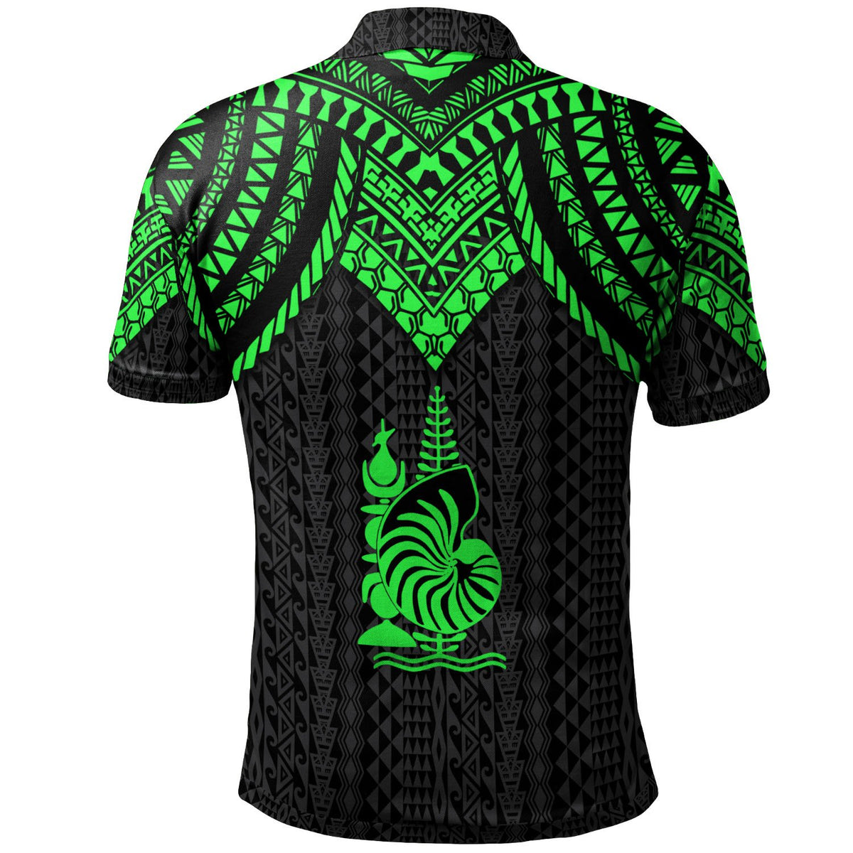 New Caledonia Polo Shirt Polynesian Armor Style Green - Polynesian Pride