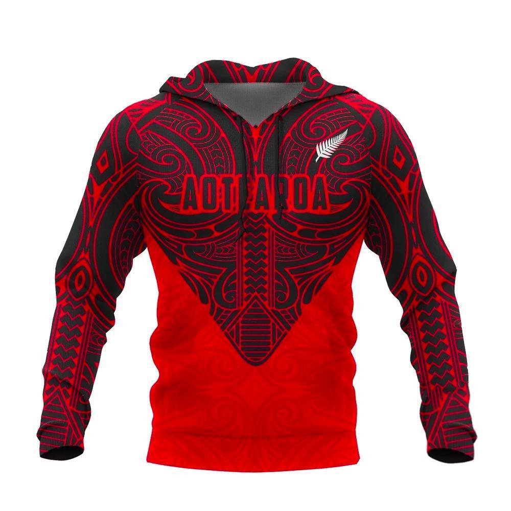 New Zealand Maori Tattoo All Over Print Hoodie Unisex Red - Polynesian Pride