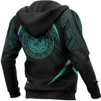 Hawaii Polynesian Zipper Hoodie Turquoise The Face Style - Polynesian Pride