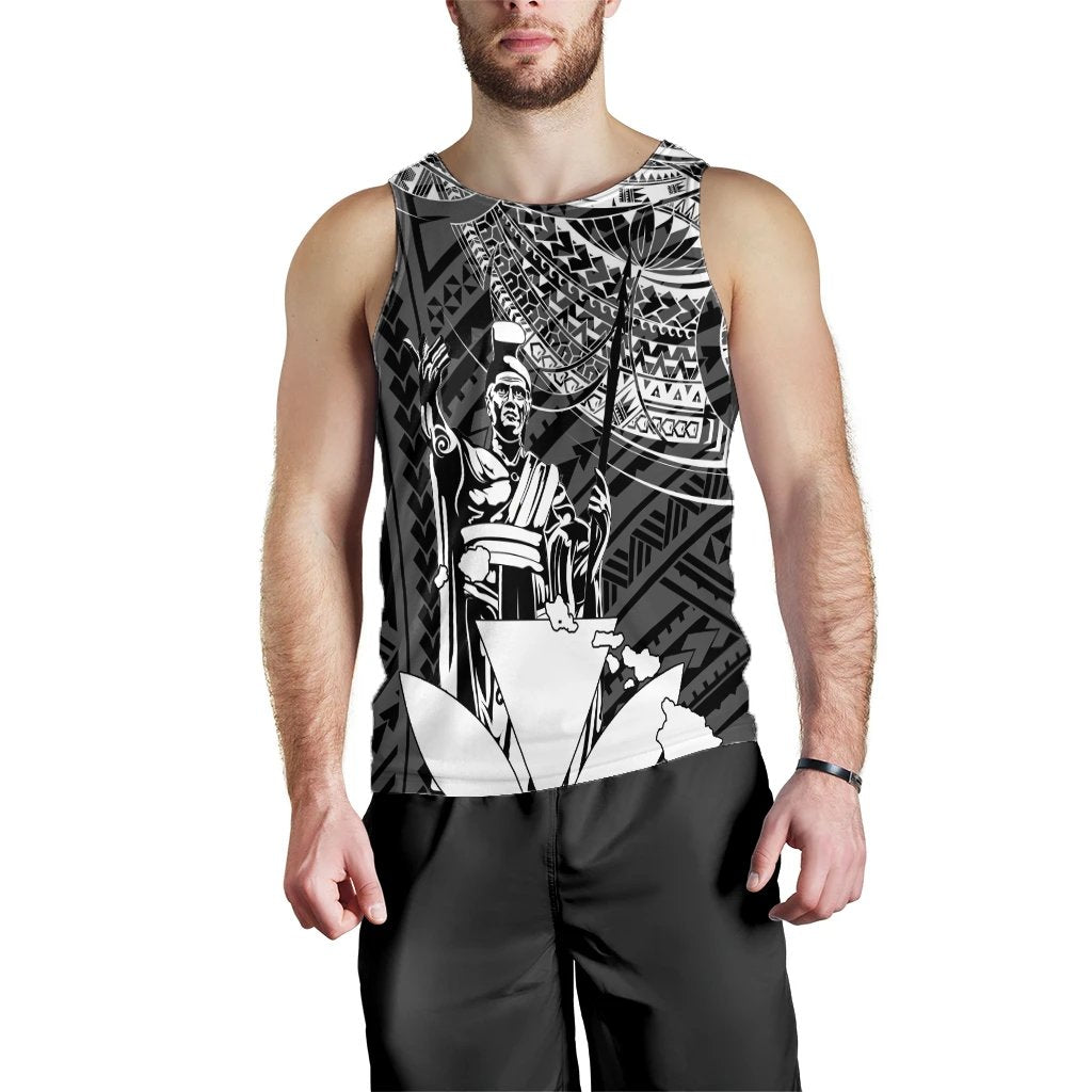 Hawaiian King Kanaka Map Polynesian Niihau Men's Tank Top - White - Hala Style - AH - Polynesian Pride