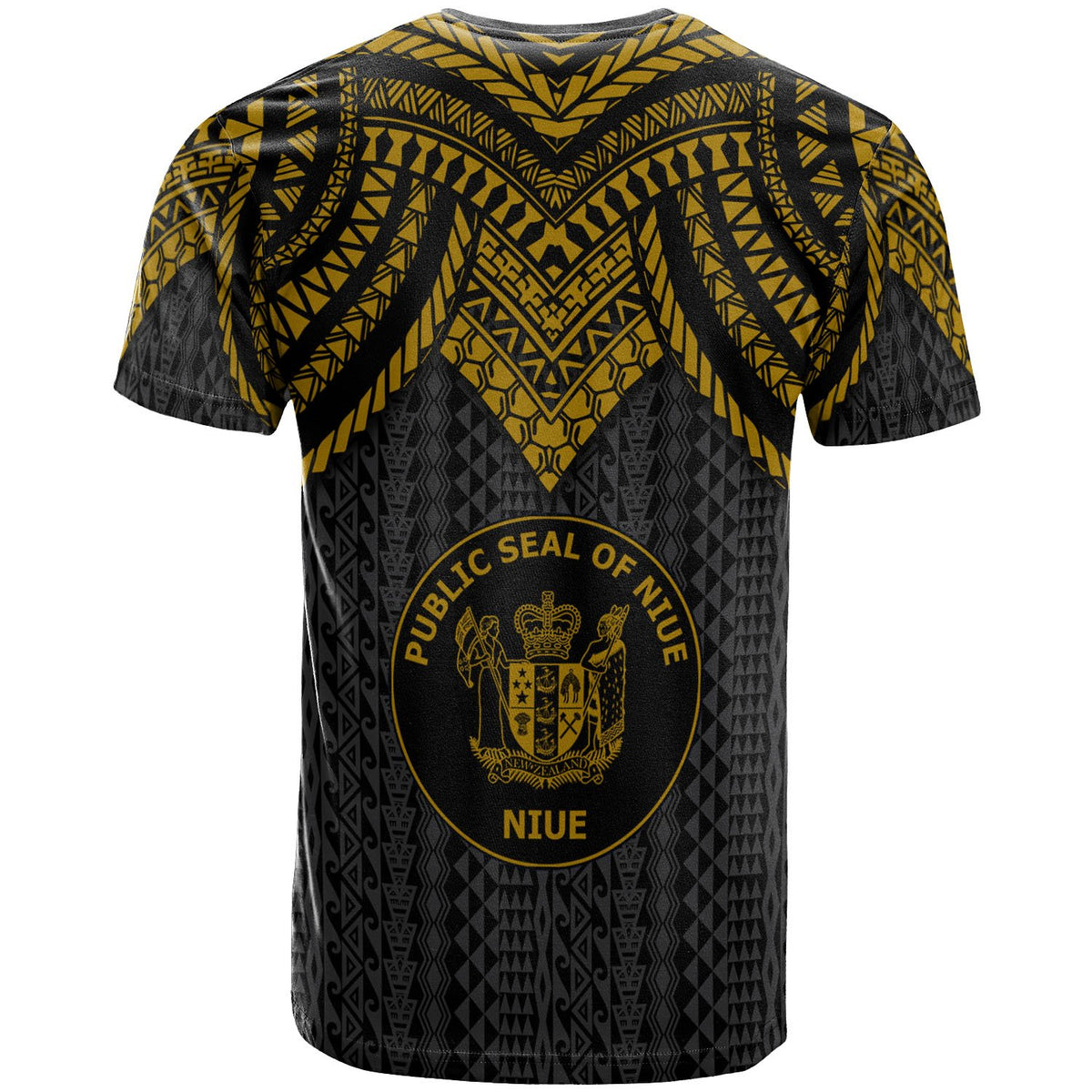 Niue Custom T Shirt Polynesian Armor Style Gold - Polynesian Pride