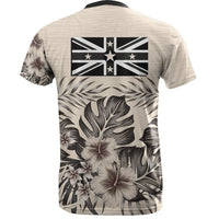 Niue T Shirt Niue Flag Beige Hibiscus - Polynesian Pride