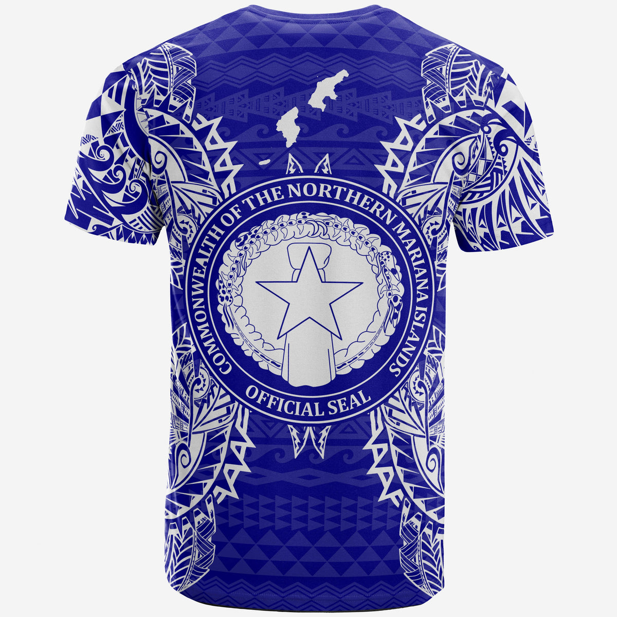 Northern Mariana Islands All T Shirt Northern Mariana Islands Seal Map Polynesian Tattoo Blue - Polynesian Pride