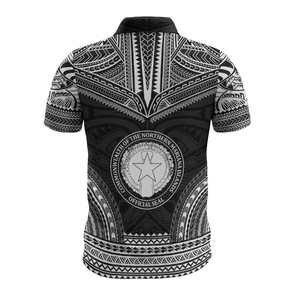 Northern Mariana Islands Polo Shirt Seal Polynesian Chief Tattoo Black Version - Polynesian Pride