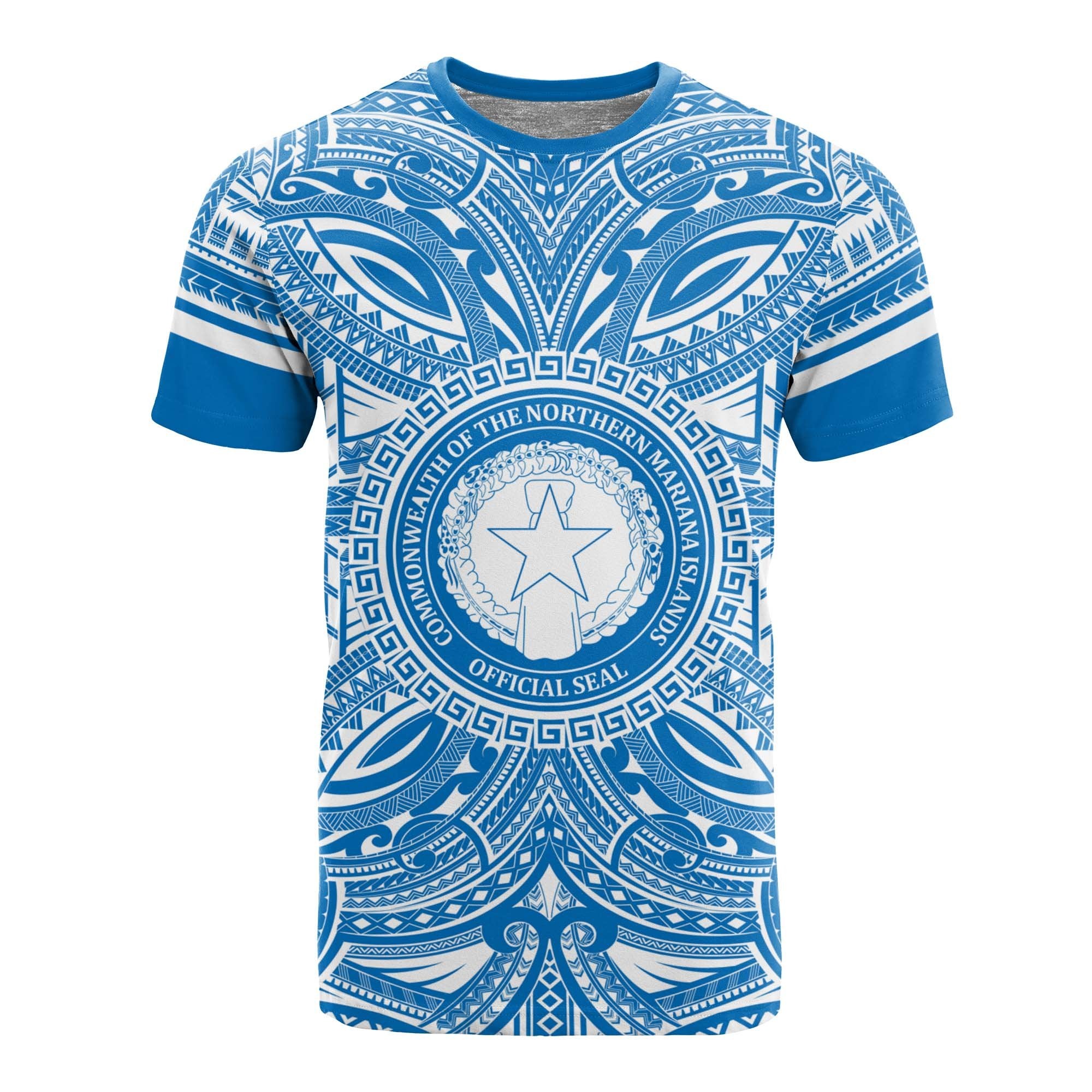 Northern Mariana Islands All T Shirt Northern Mariana Islands Coat Of Arms Polynesian Flag Color Unisex Blue - Polynesian Pride