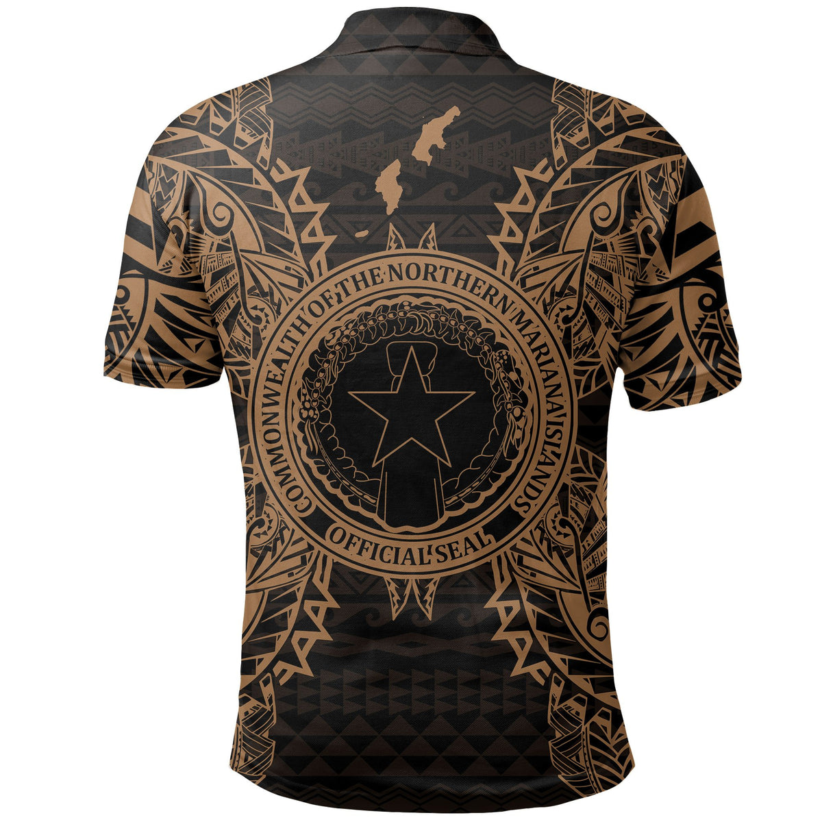 Northern Mariana Islands Polo Shirt Seal Map Polynesian Tattoo Gold - Polynesian Pride