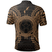 Northern Mariana Islands Polo Shirt Seal Map Polynesian Tattoo Gold - Polynesian Pride