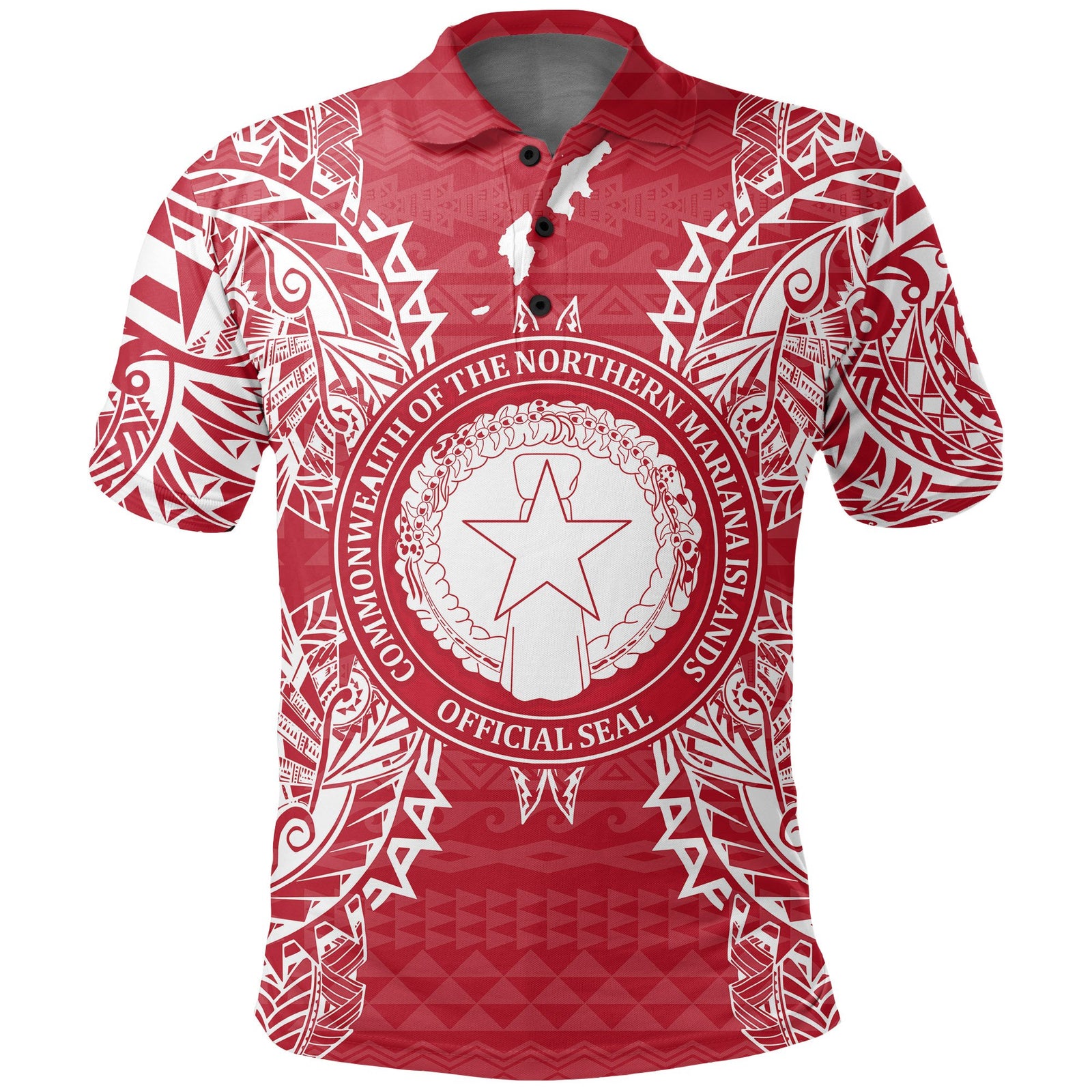 Northern Mariana Islands Polo Shirt Seal Map Polynesian Tattoo Red White Unisex Red - Polynesian Pride
