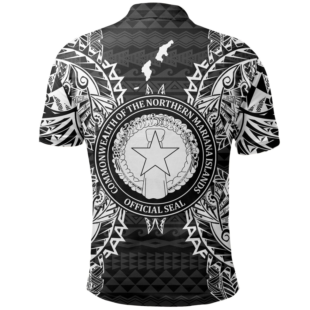 Northern Mariana Islands Polo Shirt Seal Map Polynesian Tattoo Black - Polynesian Pride