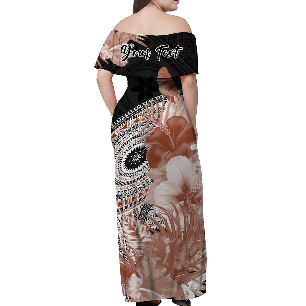 (Custom Personalised) Fiji Tapa Off Shoulder Long Dress Black Fijian Masi Be Loved Hibiscus LT13 - Polynesian Pride