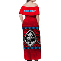 (Custom Personalised) Guam Chamorro Off Shoulder Long Dress Latte Stone Red Polynesian Haligi LT13 - Polynesian Pride