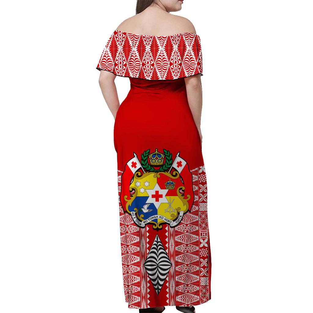 Tonga Rugby Off Shoulder Long Dress Kupesi Ngatu Ver.01 LT13 - Polynesian Pride