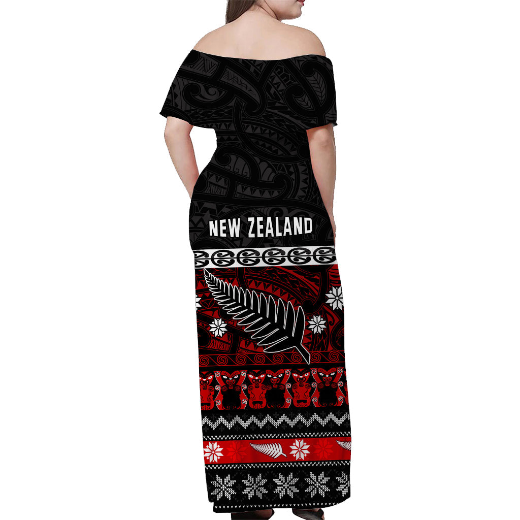 (Custom Personalised) New Zealand Silver Fern Christmas Off Shoulder Long Dress Maori Meri Kirihimete LT13 - Polynesian Pride