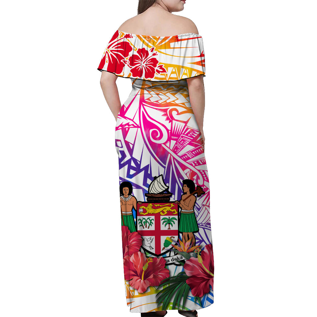 Fiji Tie Dye Off Shoulder Long Dress Polynesian Special Tribal Creative Tropical Flowers Ver.04 LT13 - Polynesian Pride