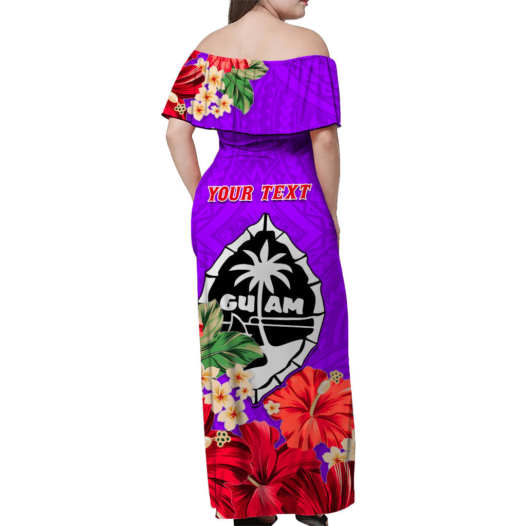 (Custom Personalised) Guam Chamorro Off Shoulder Long Dress Latte Stone Flowers Style Purple LT13 - Polynesian Pride