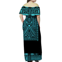 Custom Outfit For Couple Polynesian Tribal Matching Dress and Hawaiian Shirt Dashiki with Polynesian Tattoo Royal Turquoise Version LT14 - Polynesian Pride