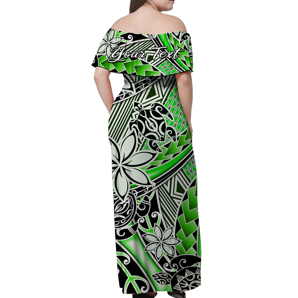 (Custom Personalised) Hawaii Off Shoulder Long Dress Tribal Plumeria With Polynesian Turtle Ver.01 LT14 - Polynesian Pride