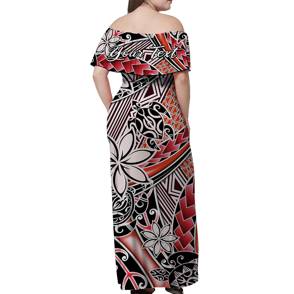 (Custom Personalised) Hawaii Off Shoulder Long Dress Tribal Plumeria With Polynesian Turtle Ver.03 LT14 - Polynesian Pride