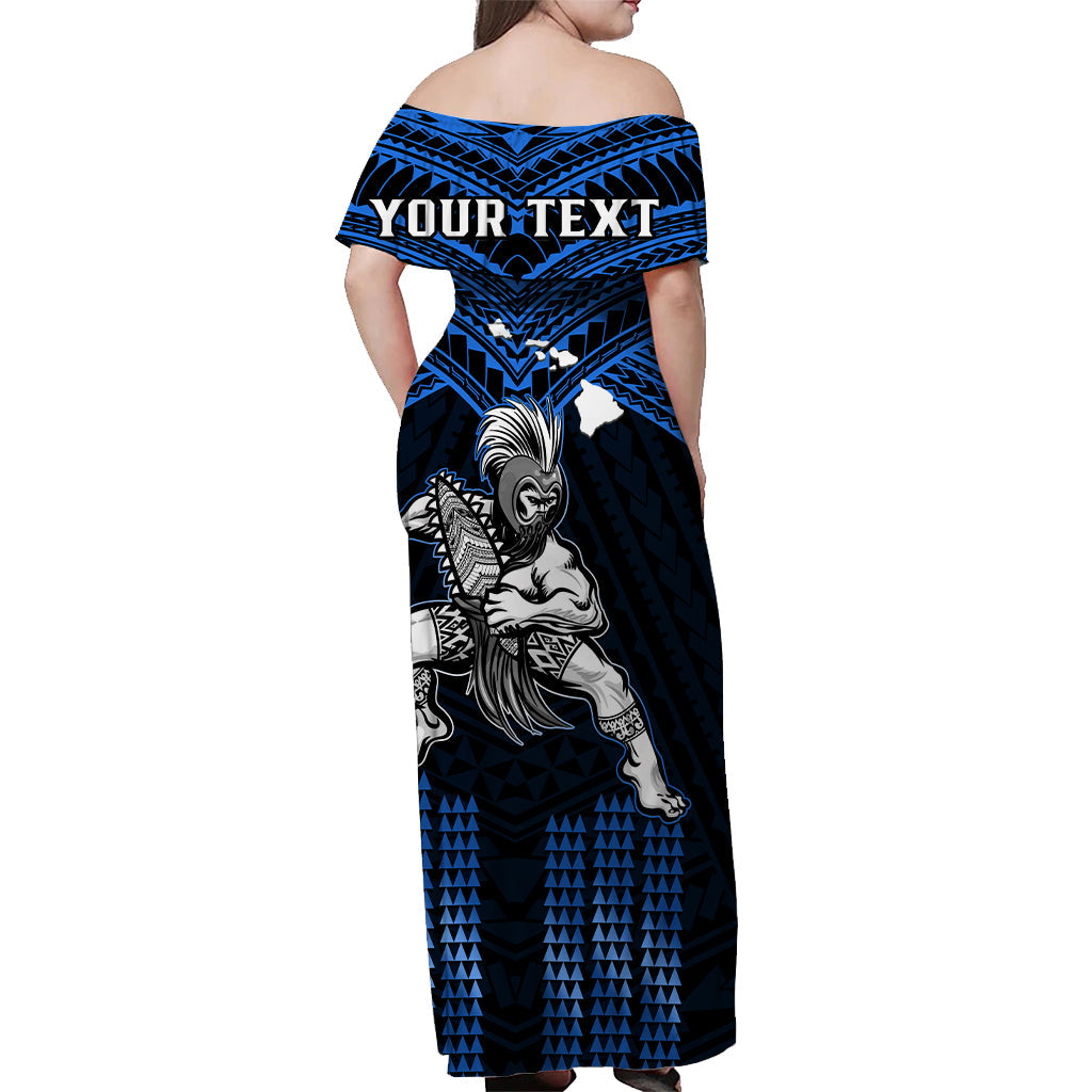 (Custom Personalised) Hawaii Off Shoulder Long Dress Hawaiian Warrior With Weapon Polynesian Ver.06 LT14 - Polynesian Pride
