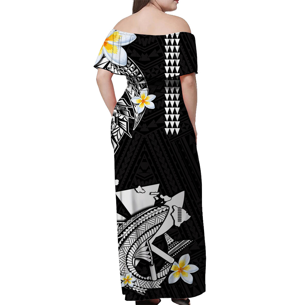 (Custom Personalised) Hawaii Off Shoulder Long Dress Kakau Kanaka Maoli Combine Polynesian Shark Ver.07 LT14 - Polynesian Pride