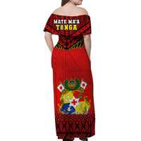 Tonga Rugby Off Shoulder Long Dress Mate Maa Tonga Pacific Ngatu Black LT14 - Polynesian Pride