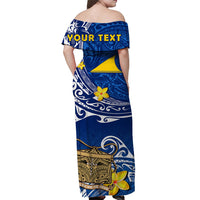 (Custom Personalised) Tokelau Off Shoulder Long Dress National Badge Polynesian Happy 74th Independence Anniversary LT14 - Polynesian Pride