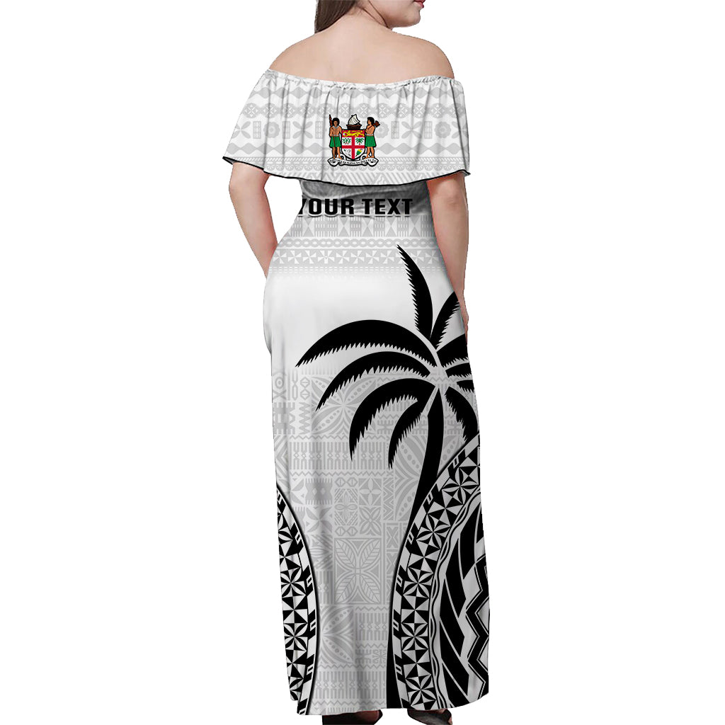 (Custom Personalised) Fiji University Off Shoulder Long Dress National Fijian Tapa Pattern White LT14 - Polynesian Pride