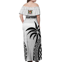 (Custom Personalised) Fiji University Off Shoulder Long Dress National Fijian Tapa Pattern White LT14 - Polynesian Pride