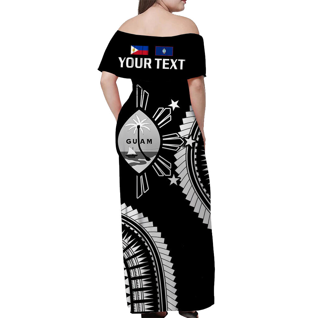 (Custom Personalised) Guam and Philippines Off Shoulder Long Dress Guaman Filipinas Together Black LT14 - Polynesian Pride