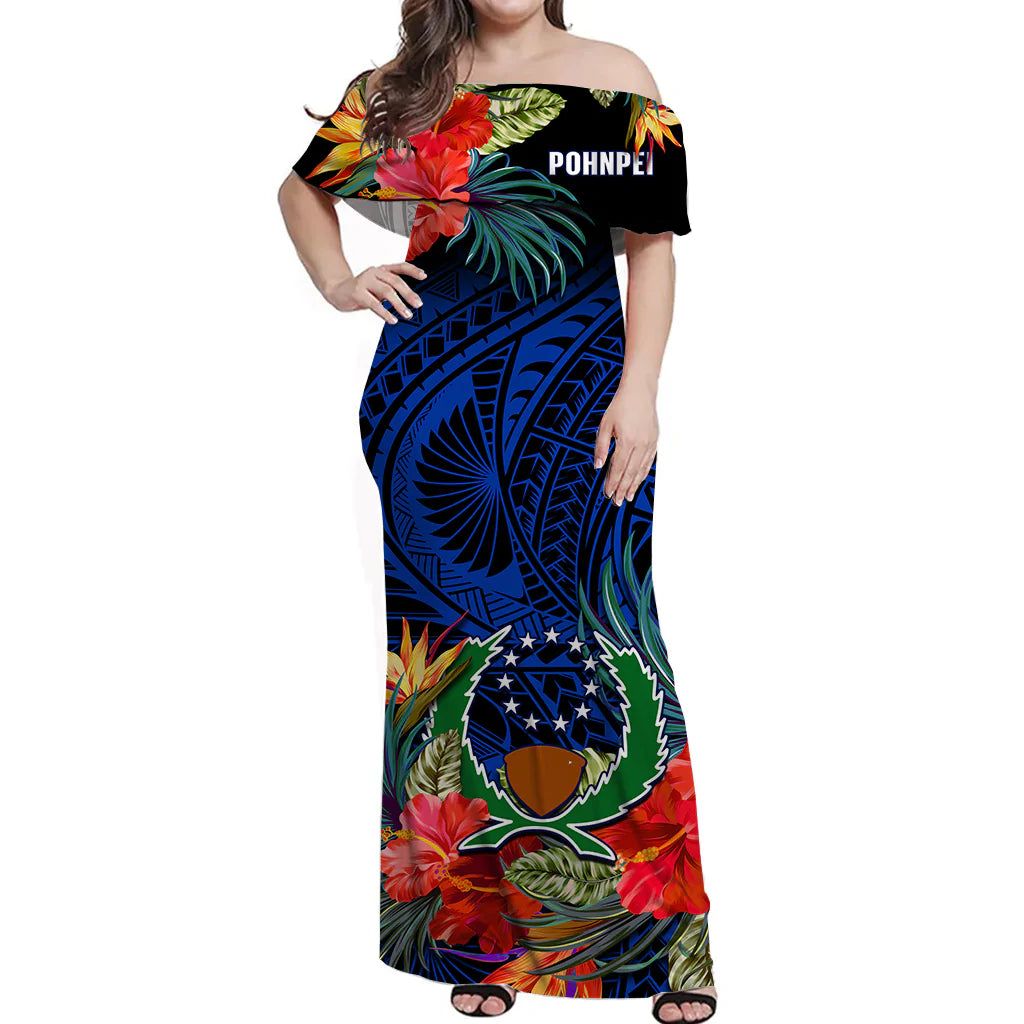 Pohnpei State Matching Dress and Hawaiian Shirt Polynesian Hibiscus Flowers LT14 - Polynesian Pride