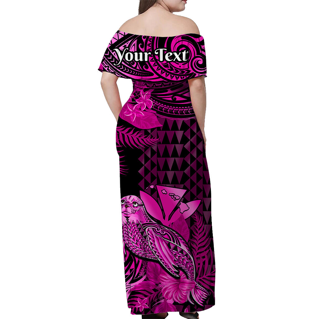 (Custom Personalised) Hawaii Monk Seal Off Shoulder Long Dress Kakau With Kanaka Pink LT14 - Polynesian Pride