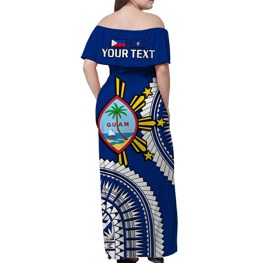 (Custom Personalised) Guam and Philippines Off Shoulder Long Dress Guaman Filipinas Together Blue LT14 - Polynesian Pride