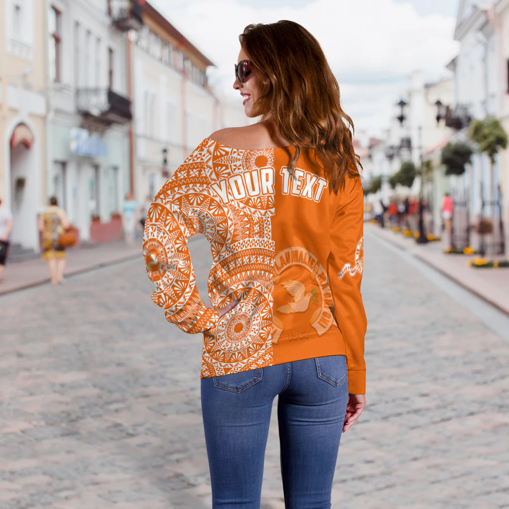 (Custom Personalised) Tailulu Tonga College Off Shoulder Sweater Tongan Ngatu Pattern LT14 - Polynesian Pride