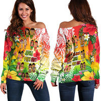 Aloha Poly Fest Off Shoulder Sweater Polynesian Pattern With Tropical Flowers LT14 Women Reggae - Polynesian Pride