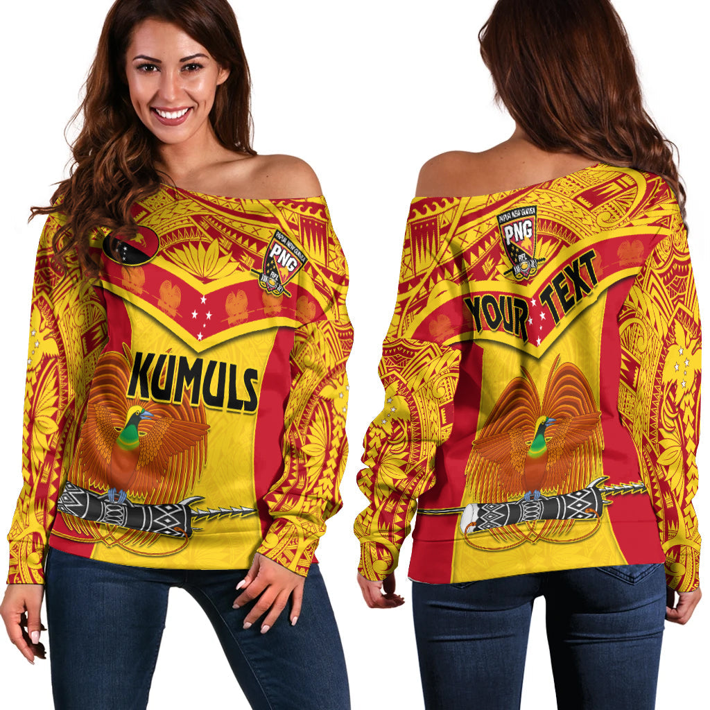 Papua New Guinea Rugby Off Shoulder Sweater PNG Kumuls Bird Of Paradise Yellow LT14 Women Yellow - Polynesian Pride