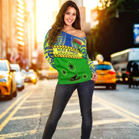 Malampa Province Off Shoulder Sweater Vanuatu Pig Tusk Polynesian Flag Style LT14 - Polynesian Pride