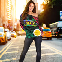 (Custom Personalised) Shefa Province Off Shoulder Sweater Vanuatu Pig Tusk Polynesian Flag Style LT14 - Polynesian Pride