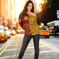 (Custom Personalised) Tonga High School Off Shoulder Sweater Tongan Ngatu Pattern LT14 - Polynesian Pride