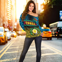(Custom Personalised) Torba Province Off Shoulder Sweater Vanuatu Pig Tusk Polynesian Flag Style LT14 - Polynesian Pride