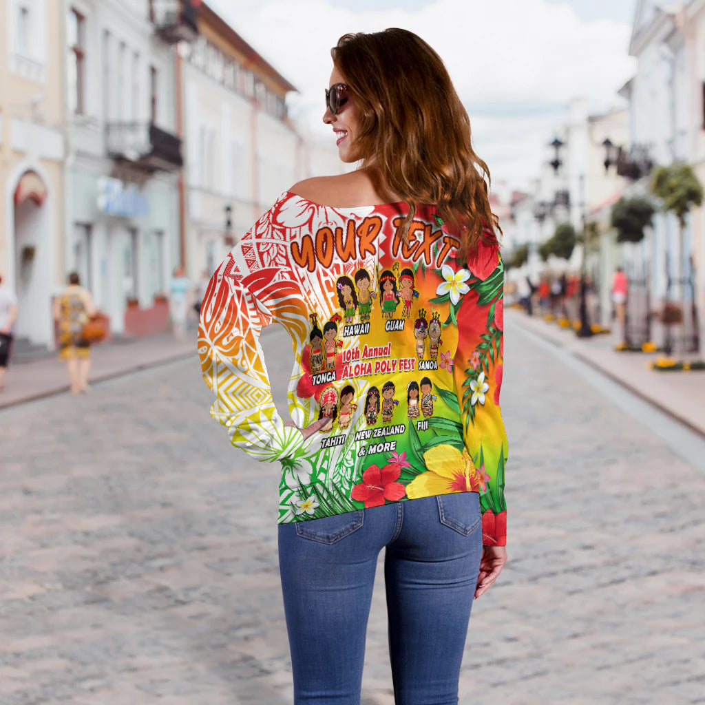 (Custom Personalised) Aloha Poly Fest Off Shoulder Sweater Polynesian Pattern With Tropical Flowers LT14 - Polynesian Pride