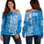 (Custom Personalised) Apifoou Tonga College Off Shoulder Sweater Tongan Ngatu Pattern LT14 Women Blue - Polynesian Pride