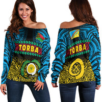 Torba Province Off Shoulder Sweater Vanuatu Pig Tusk Polynesian Flag Style LT14 Women Black - Polynesian Pride