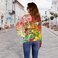 Aloha Poly Fest Off Shoulder Sweater Polynesian Pattern With Tropical Flowers LT14 - Polynesian Pride