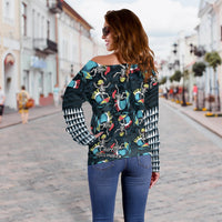 Hawaii Skeleton Surf Off Shoulder Sweater Halloween Hawaiian Tribal LT13 - Polynesian Pride